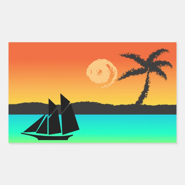 Island Sunset Rectangular Sticker (Front)