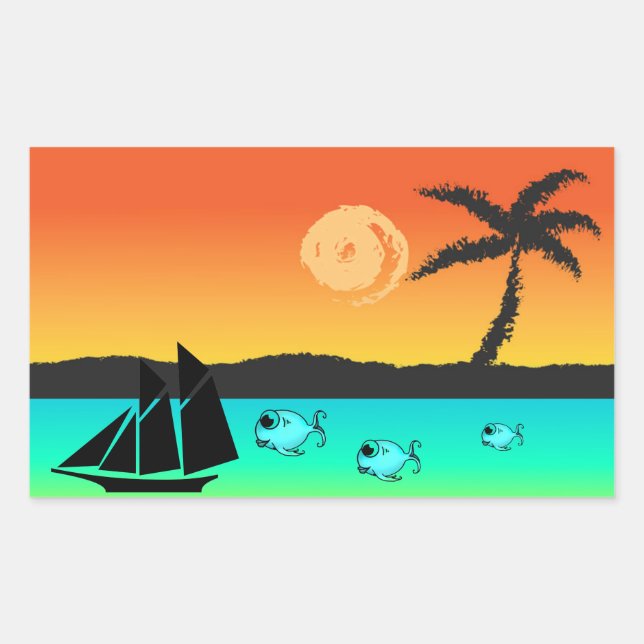 Island Sunset Rectangular Sticker (Front)