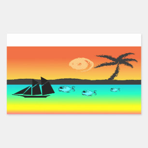 Island Sunset Rectangular Sticker