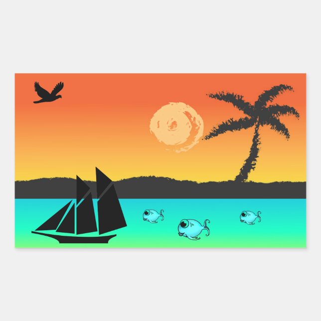 Island Sunset Rectangular Sticker (Front)