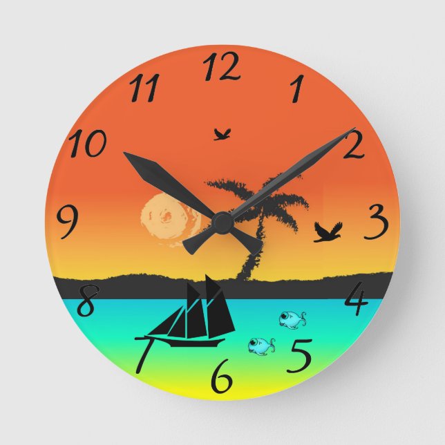 Island Sunset Round Clock (Front)