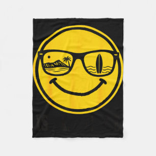 Island surf smile face sunglasses beach life vibes fleece blanket