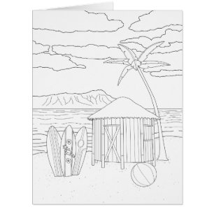 Island Tiki Hut Adult Colouring Big Card