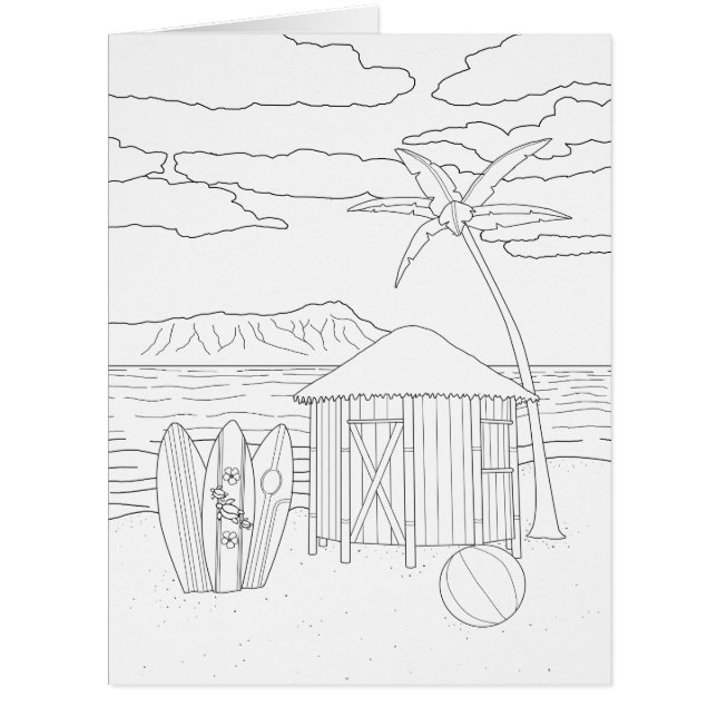 Island Tiki Hut Adult Colouring Big Card (Front)