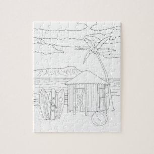 Island Tiki Hut Adult Colouring Puzzle