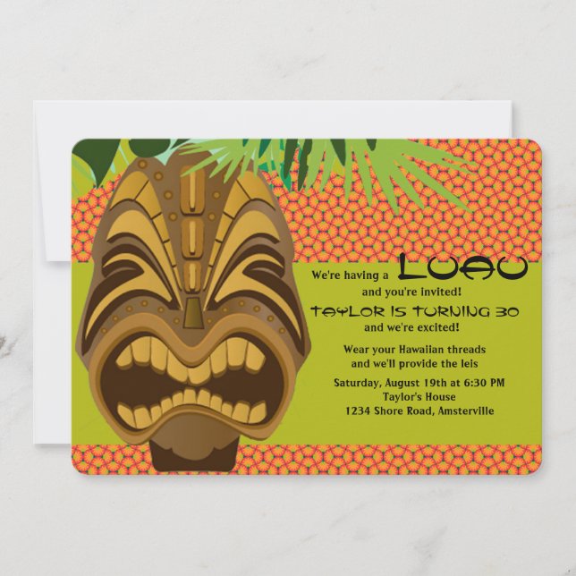 Island Tiki Luau Party Invitation #2 (Front)