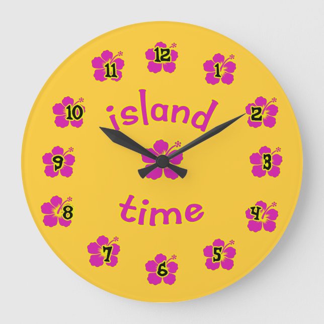 Island Time!  Hibiscus Motif Wall Clock (Front)