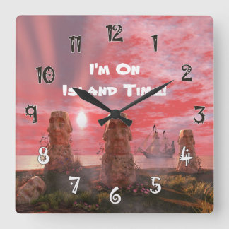 Island Time Island Sunset Square Wall Clock