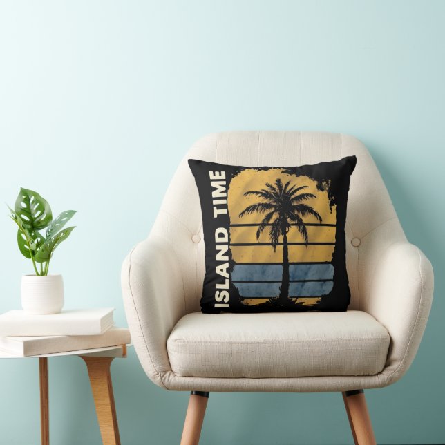 Island Time Palm Tree Tropical Throw Pillow (Chair)