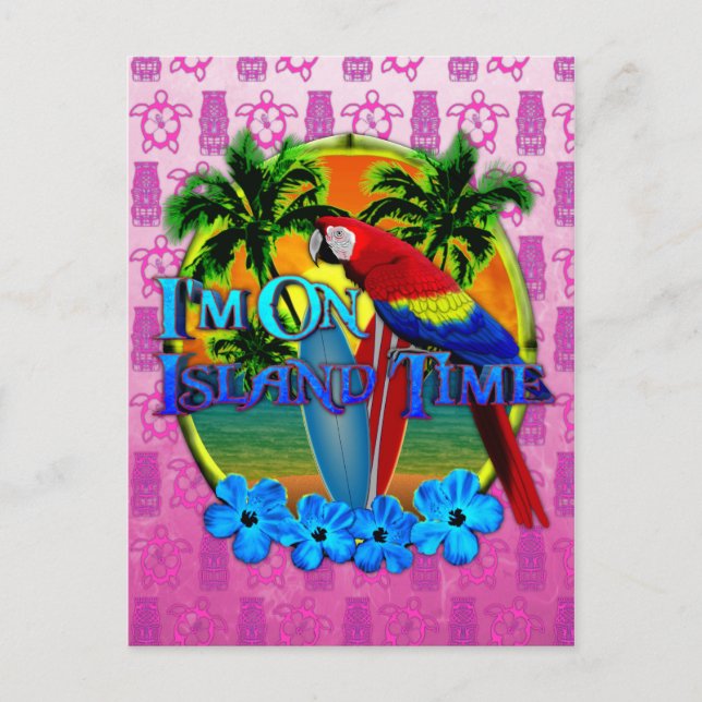 Island Time Sunset And Tikis Postcard (Front)