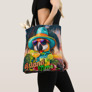 Island Time Sunset Beach Parrot Drinks Tote Bag