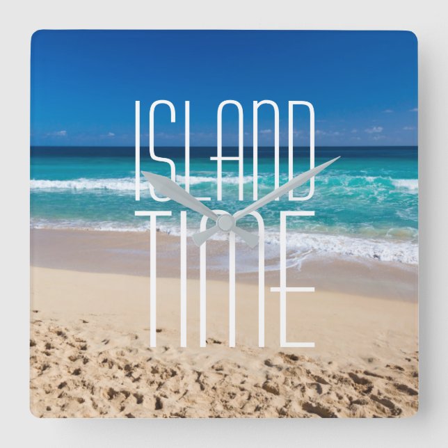 Island Time Tropical Beach Turquoise Water Square Wall Clock (Front)