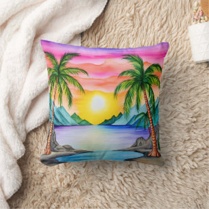 Island Tropical Beach Sunset Cushion
