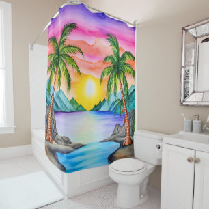 Island Tropical Beach Sunset Shower Curtain