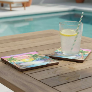 Island Tropical Beach Sunset Stone Coaster