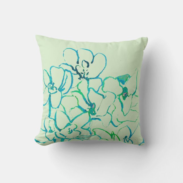 Island Tropical Orchid Pillow - Blue Green (Front)