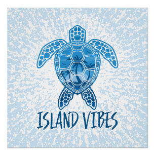 Island Vibes Tropical Sunset Sea Turtle Design Poster