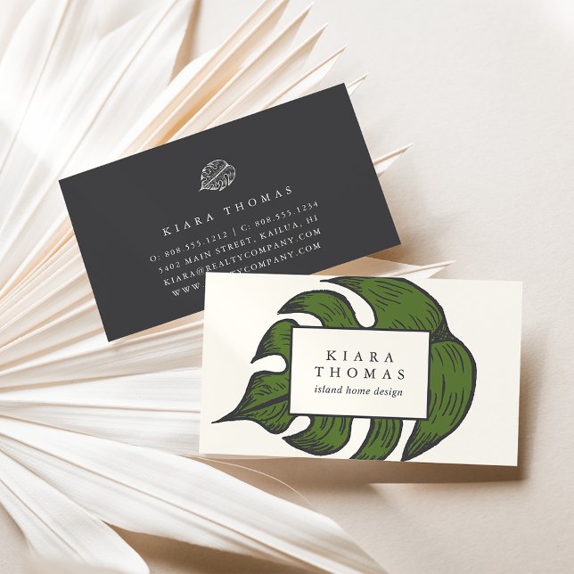 Island Vintage Botanical Palm Leaf Business Card (Creator Uploaded)