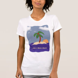 Island with Palm Tree, Sunset and Seagulls T-Shirt