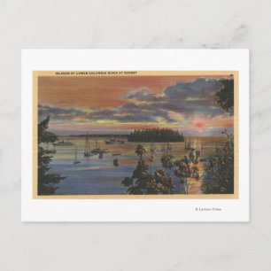 Islands of Lower Columbia River at Sunsetand Postcard