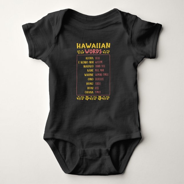 Islands Vintage Souvenir  Hawaiian Words Baby Bodysuit (Front)