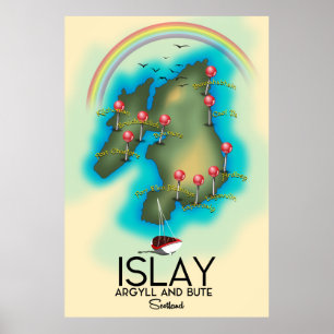 Islay, Inner Hebrides , scotland map travel art Poster
