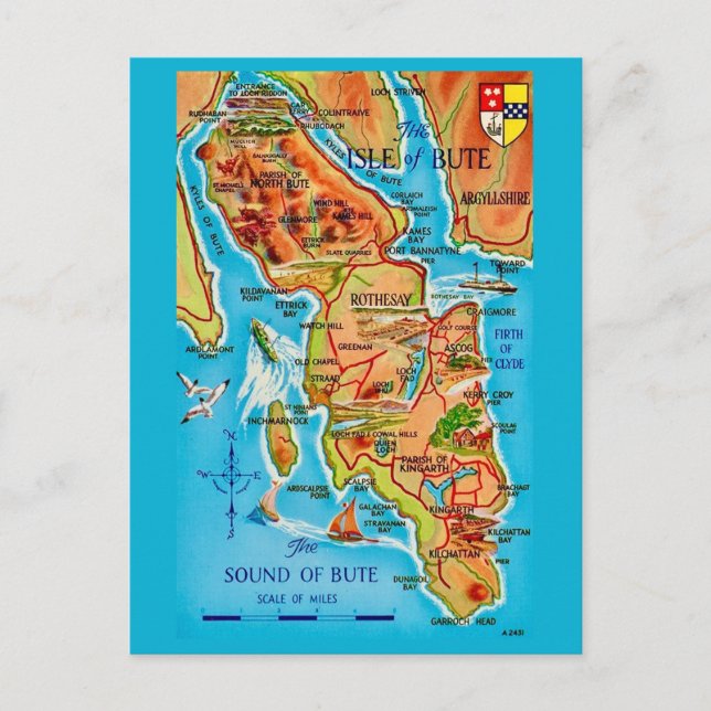 Isle of Bute Map Postcard (Front)