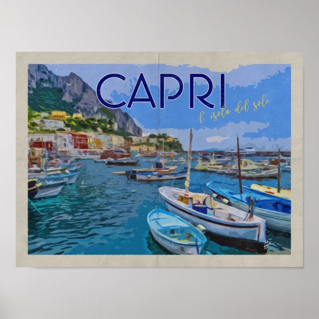 Isle of Capri Italy Distressed Vintage Travel Poster (Front)