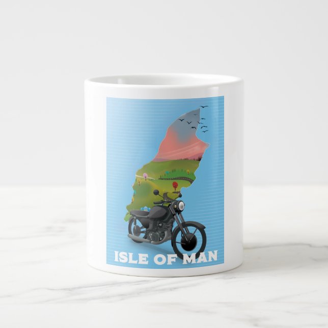 Isle of Man Motorbike travel poster Large Coffee Mug (Front)