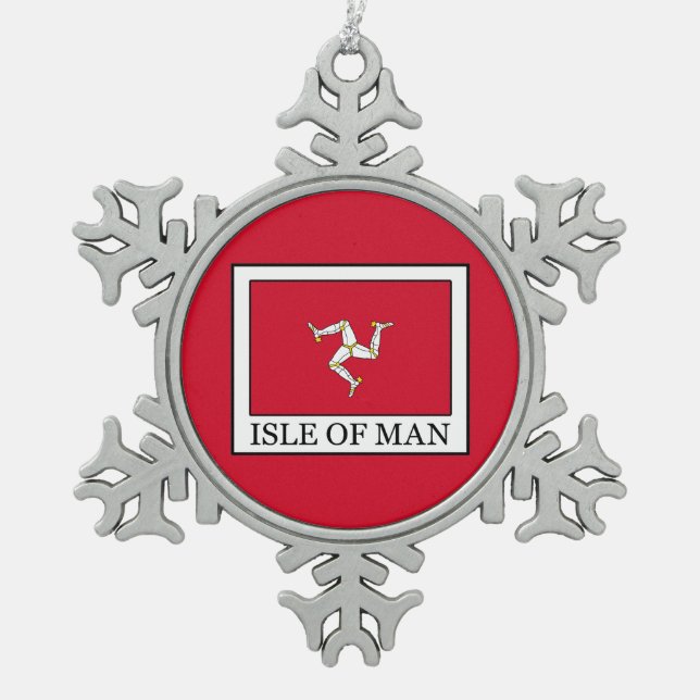 Isle of Man Snowflake Pewter Christmas Ornament (Front)