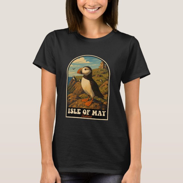 Isle of May Scotland Puffin Coastal Wildlife Art T-Shirt (Front)