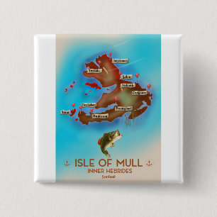 Isle of Mull Inner Hebrides Scotland Vintage Map. 15 Cm Square Badge