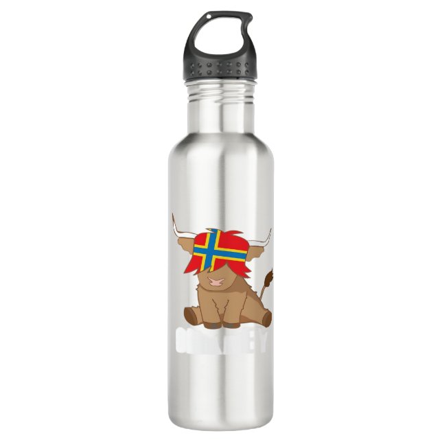 Isle of Orkney flag gift scottish highland cow cut 710 Ml Water Bottle (Front)