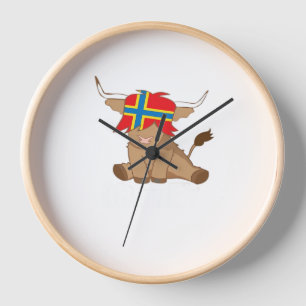 Isle of Orkney flag gift scottish highland cow cut Clock