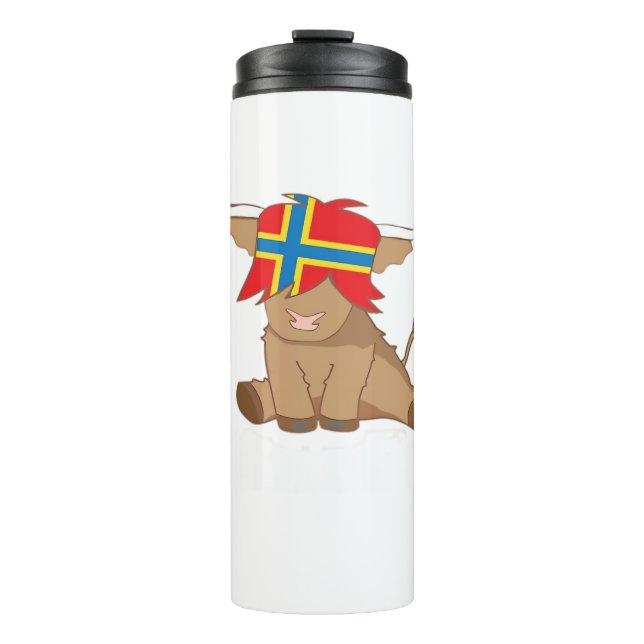 Isle of Orkney flag gift scottish highland cow cut Thermal Tumbler (Front)