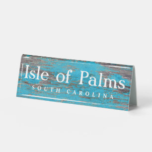 Isle of Palms Beach Name Distressed Blue Wood
