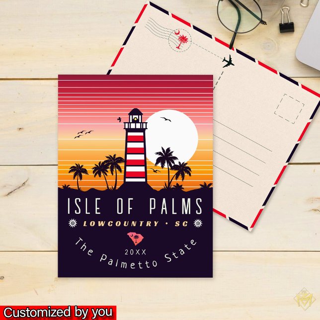 Isle of Palms lighthouse SC Retro Sunset Souvenirs Postcard (Creator Uploaded)