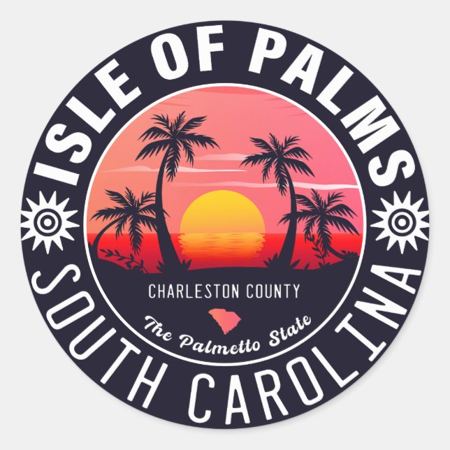 Isle of Palms SC Retro Sunset Souvenirs 80s Classic Round Sticker (Front)