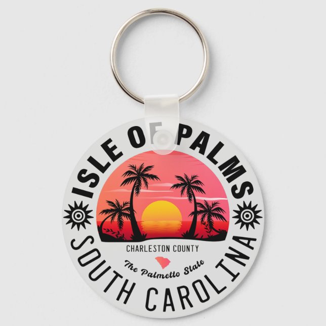 Isle of Palms SC Retro Sunset Souvenirs 80s Key Ring (Front)