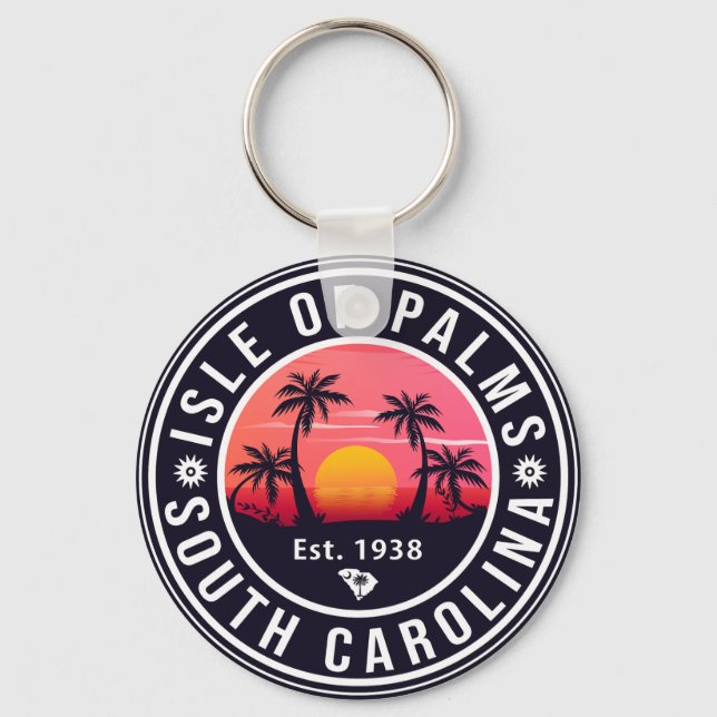 Isle of Palms South Carolina Retro Sunset Souvenir Key Ring (Front)