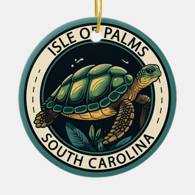 Isle of Palms South Carolina Turtle Badge Ceramic Ornament (Front)