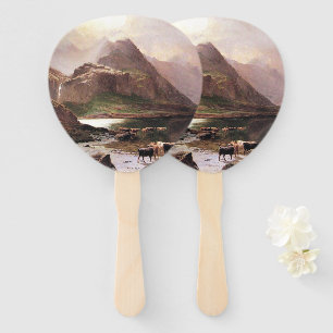 Isle of Skye Scotland Lake Mountains Cows Hand Fan