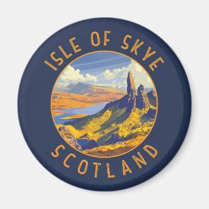 Isle of Skye Scotland Retro Distressed Circle Magnet
