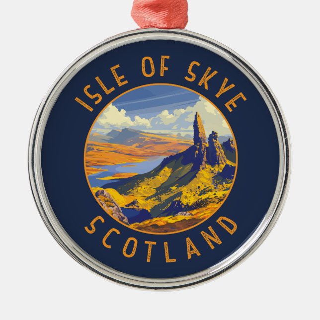 Isle of Skye Scotland Retro Distressed Circle Metal Ornament (Front)