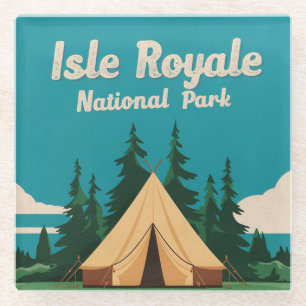 Isle Royale National Park Camping Illustration Glass Coaster