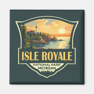 Isle Royale National Park Illustration Retro Badge Magnet