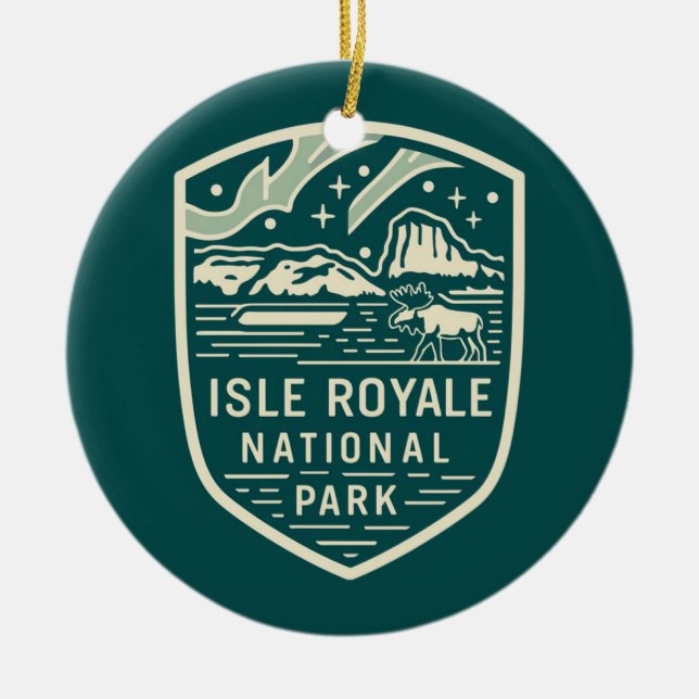 Isle Royale National Park Magical Night Emblem Ceramic Ornament (Front)