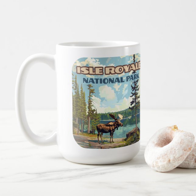 Isle Royale National Park Michigan Lake Coffee Mug (With Donut)