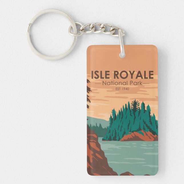 Isle Royale National Park Michigan Vintage Key Ring (Front)