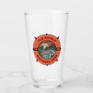 Isle Royale National Park Moose Retro Compass Glass